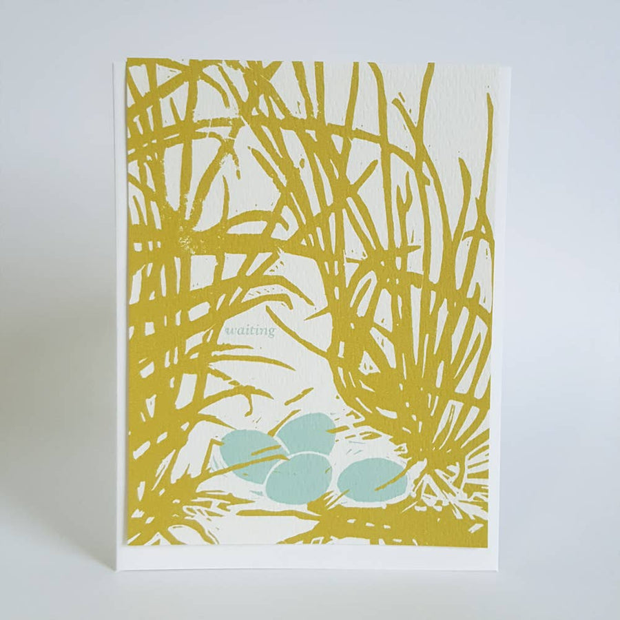 Waiting Block Print Greeting Card / Fine Art Greeting Card