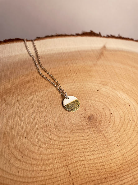 Round Flat Keum-Boo Pendant Necklace by Sarah Jones Jewelry