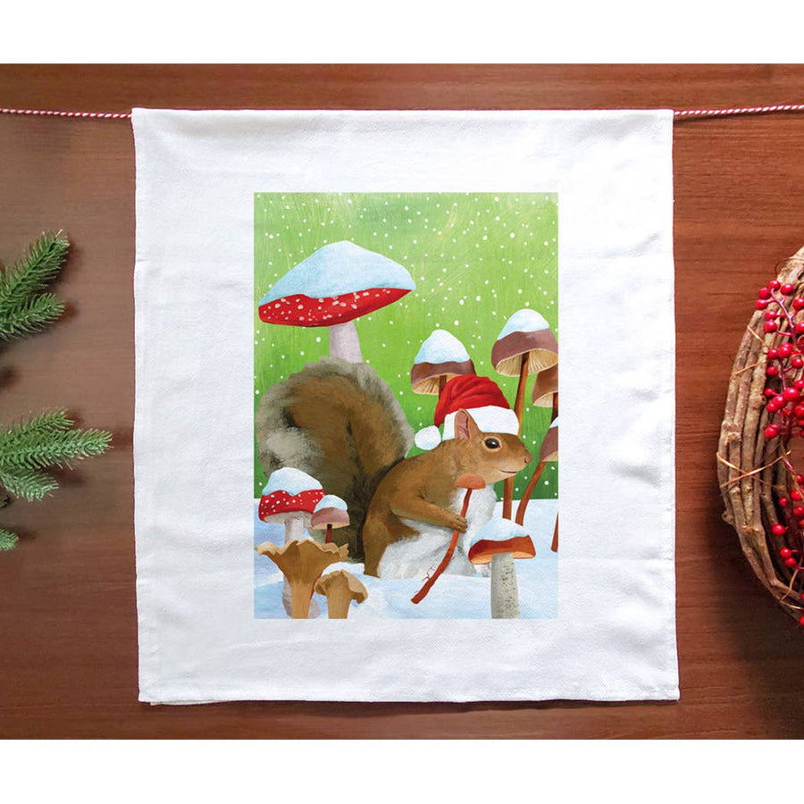 Winter Mushroom Squirrel Holiday Kitchen Towel