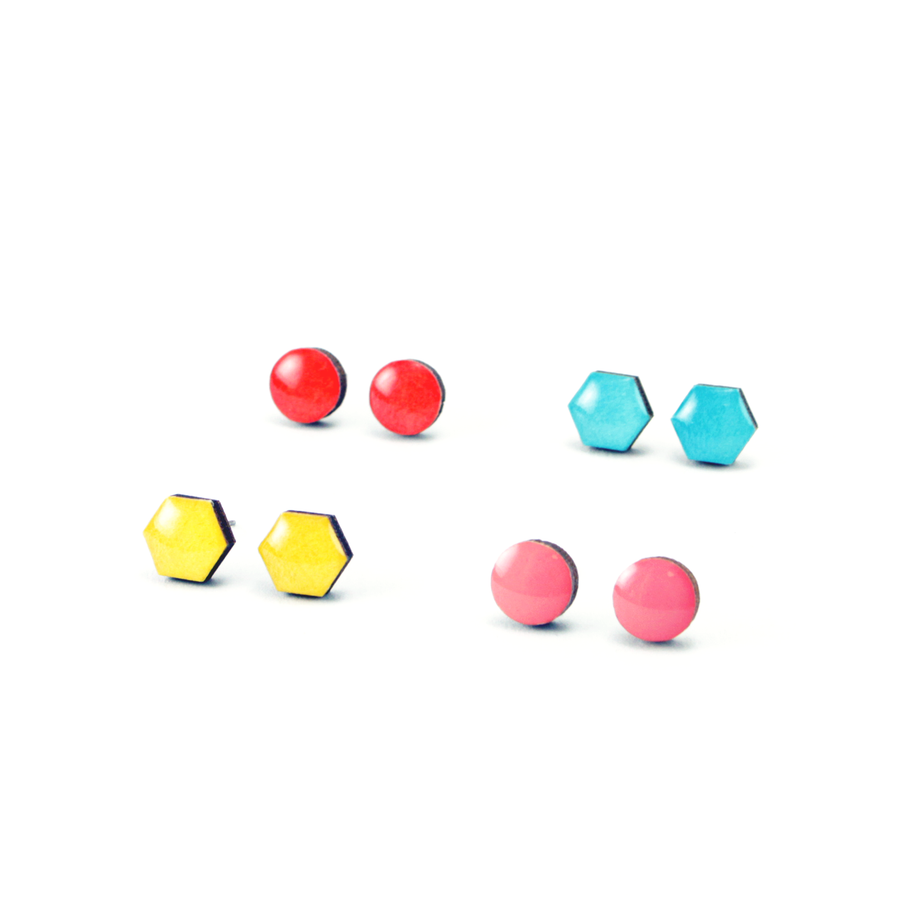 Mini Japanese Washi Stud Earrings: Bright colors