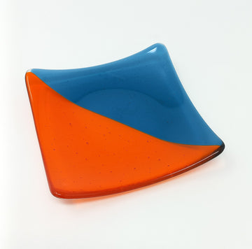 Square Blue and Orange Glass Catch All Tray