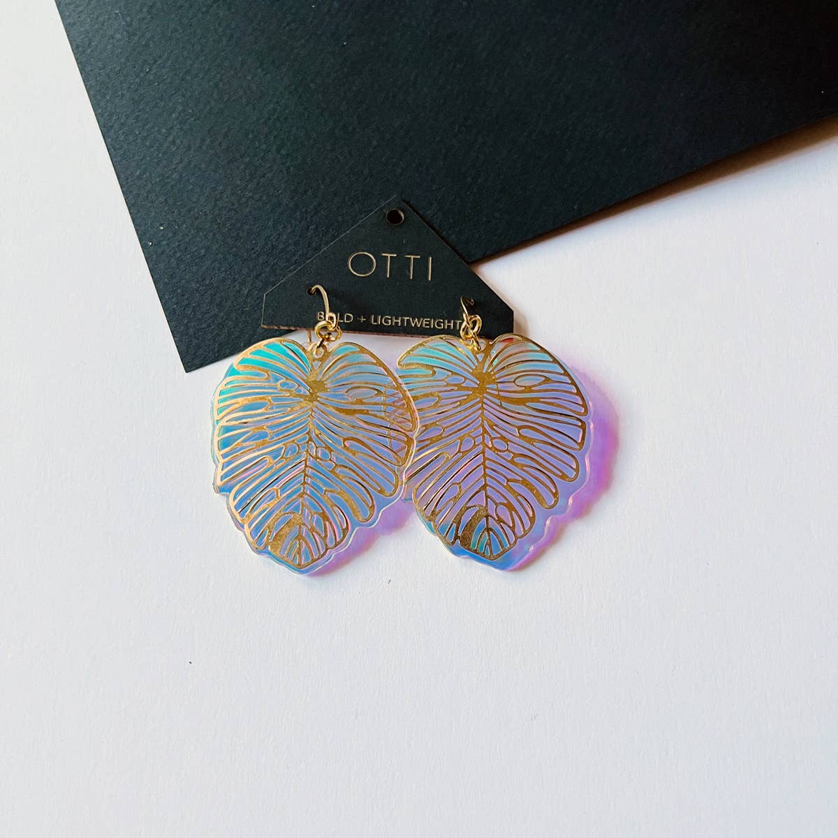 Monstera | Brass + Iridescent Acrylic Earrings (VEGAN!)