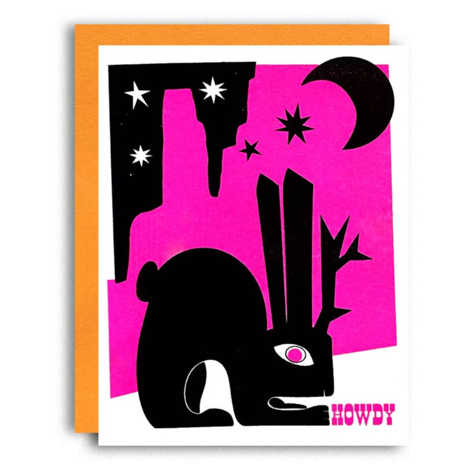 Howdy Jackalope Risograph Greeting Card