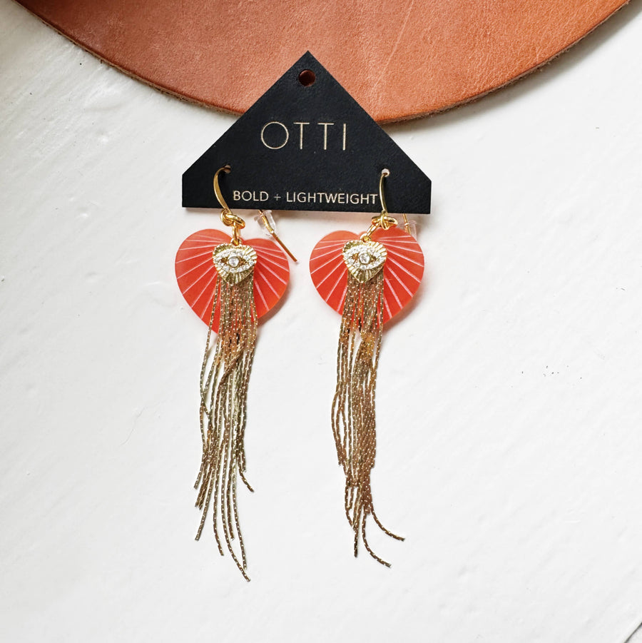 18K Gold Glamour Fringe earring: Sacred Heart/Evil Eye
