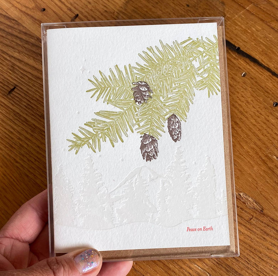 Holiday Letterpress Card with Hemlock Branch BOXED Set