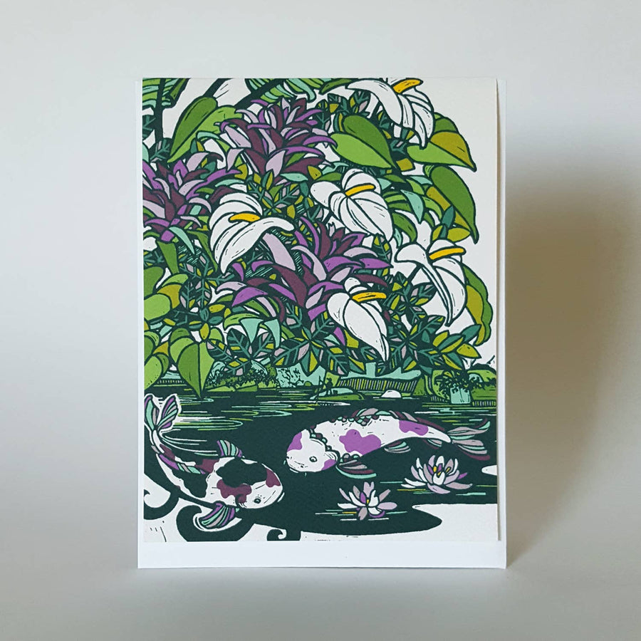 Tropical Wild Lily Fishing Blank Note Card / Fine Art Card