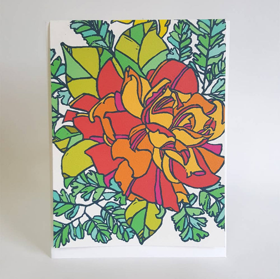 Botanical Orange Rose Blank Note Card / Fine Art Note Card