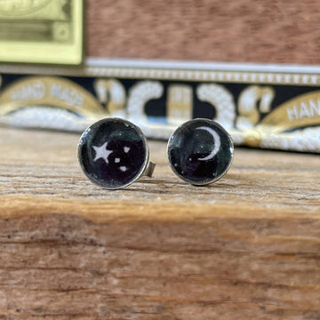 Moon & Stars Vintage Image Post Earrings