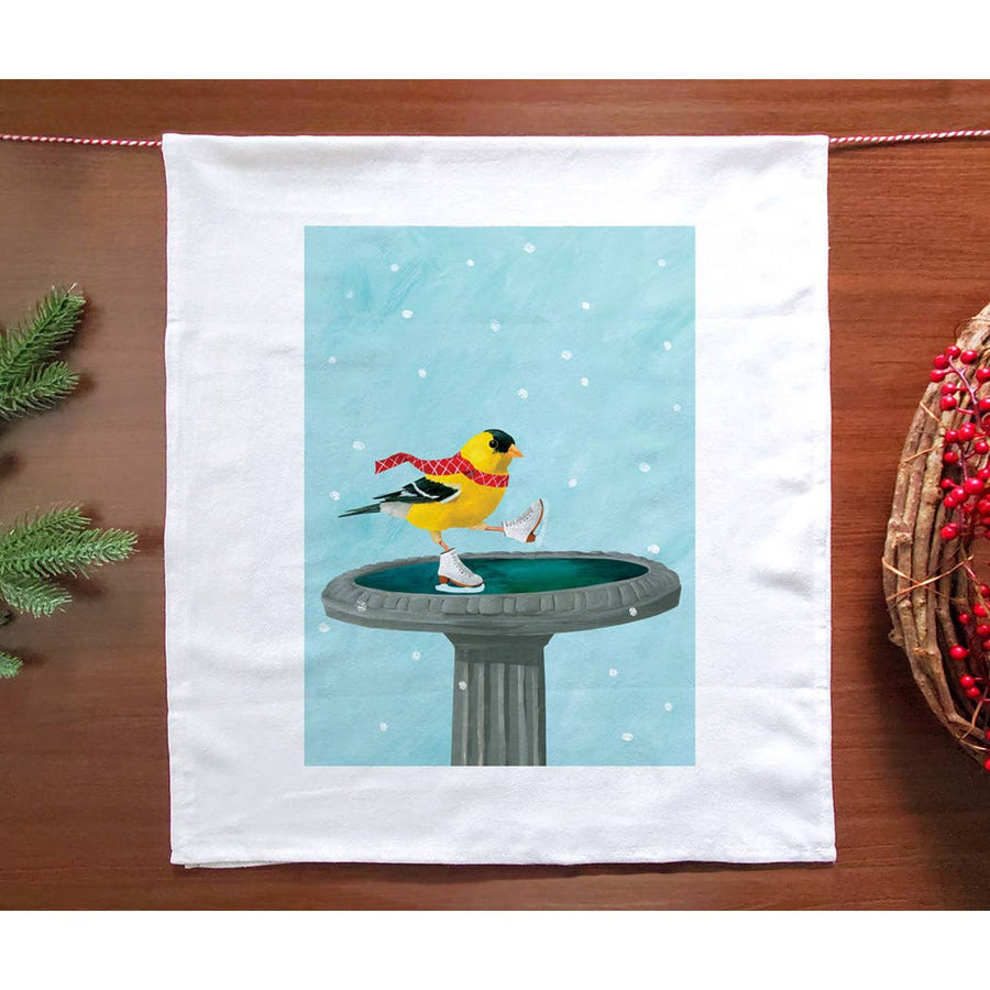Goldfinch Skates Holiday Kitchen Towel