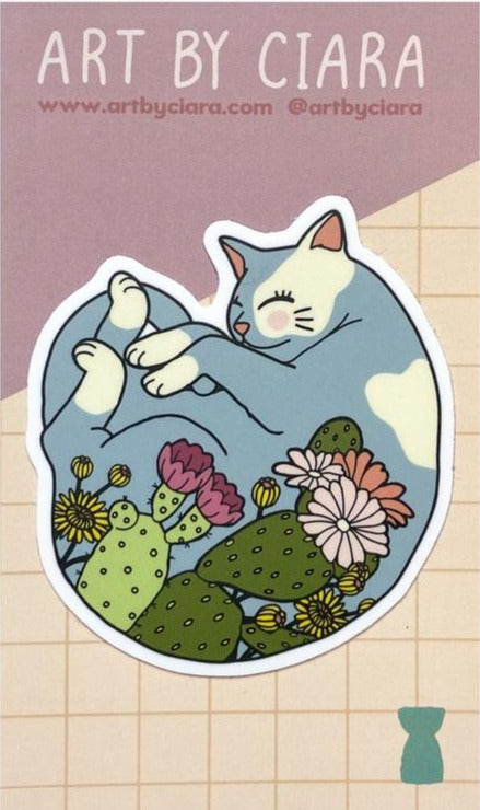 Succulent Sleepy Cat Sticker