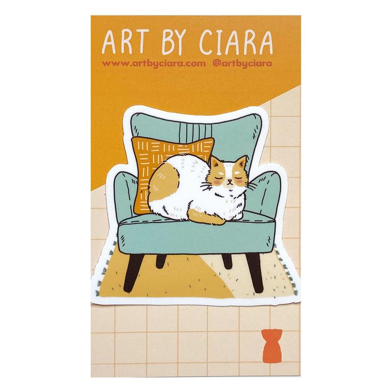 Cat on Blue Chair Sticker - Art by Ciara