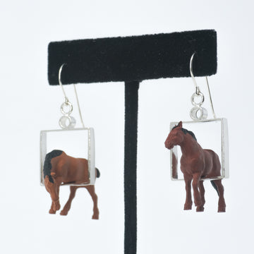 Silver Square Horse Toy Animal Earrings by Kristin Lora