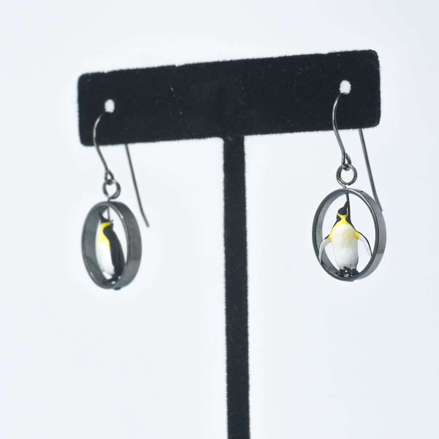 Small Oval Penguin Toy Animal Earrings by Kristin Lora