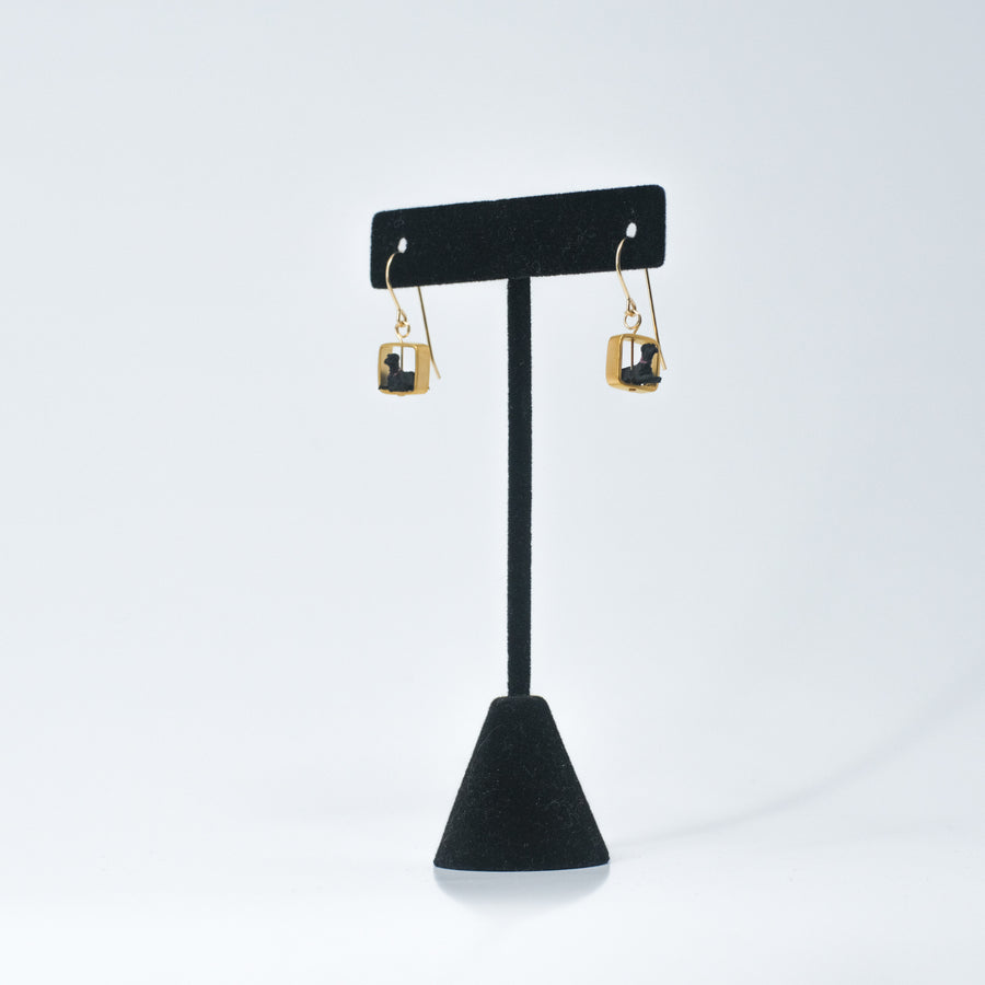 Tiny Gold Vermeil Earrings with Black Dog Laying Down by Kristin Lora