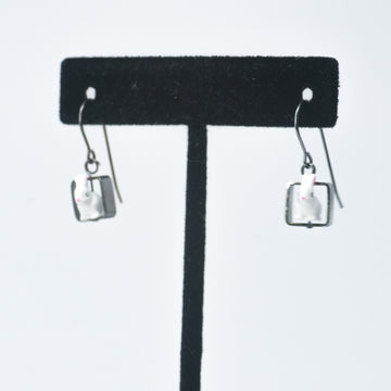 Tiny White Bunnies in Silver Square Earrings by Kristin Lora