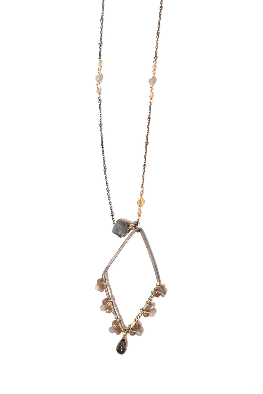 Diamond Shaped Pendant of Labradorite and Moonstone Necklace by Calliope