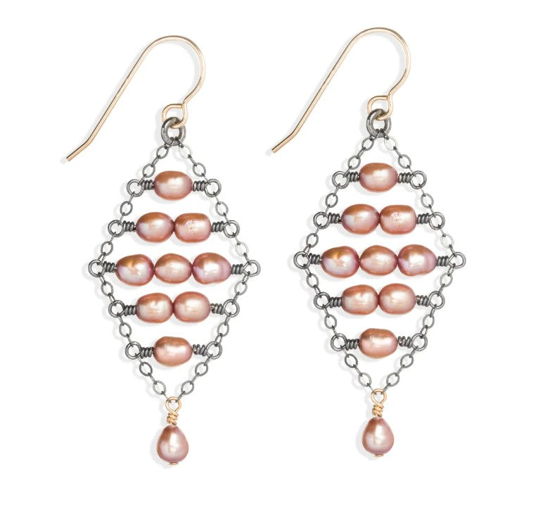 E295 Pink Freshwater Pearl Tapestry Earrings