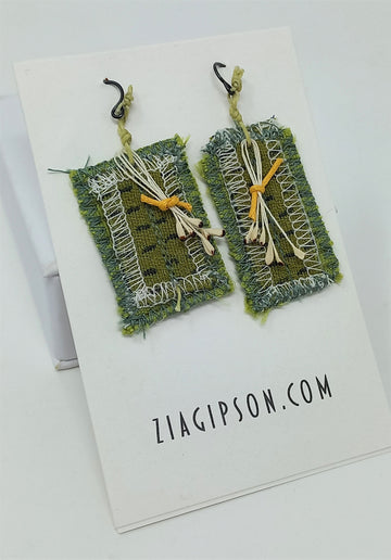 Green with Cream stitch Detail Earrings by Zia Gipson