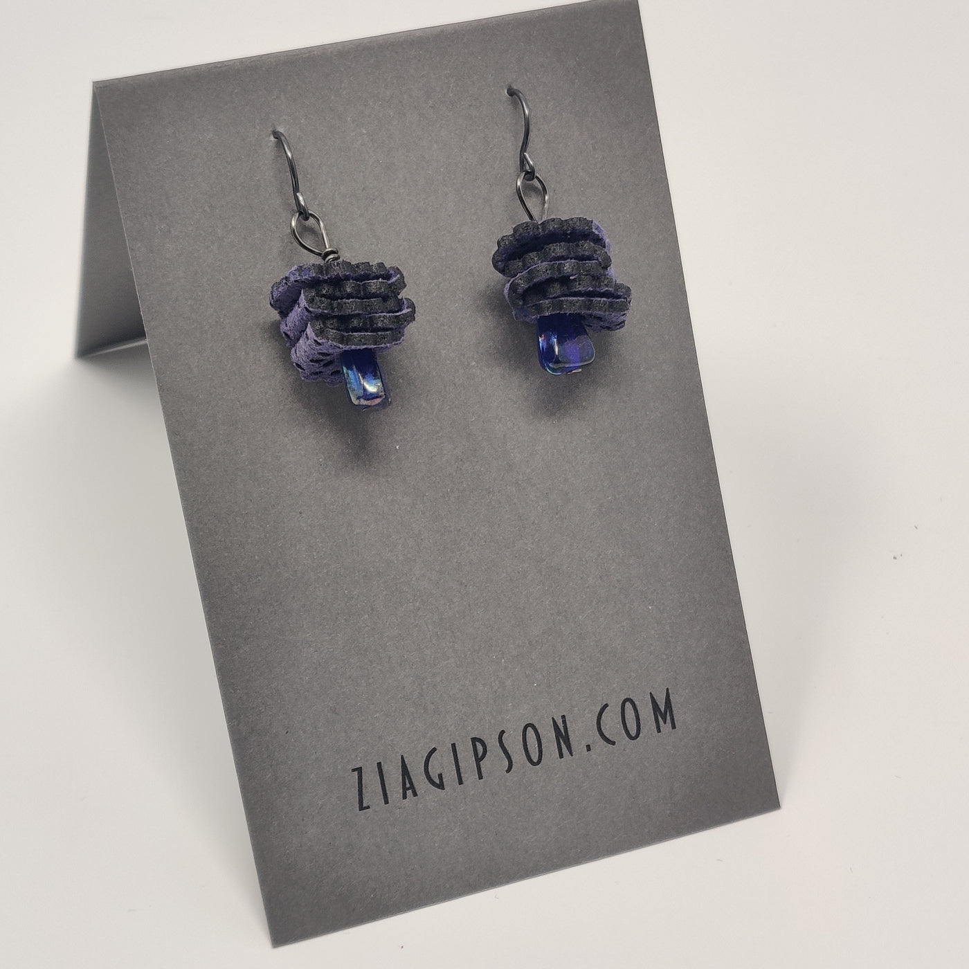 Folded Purple and Blue Bead Earrings by Zia Gipson