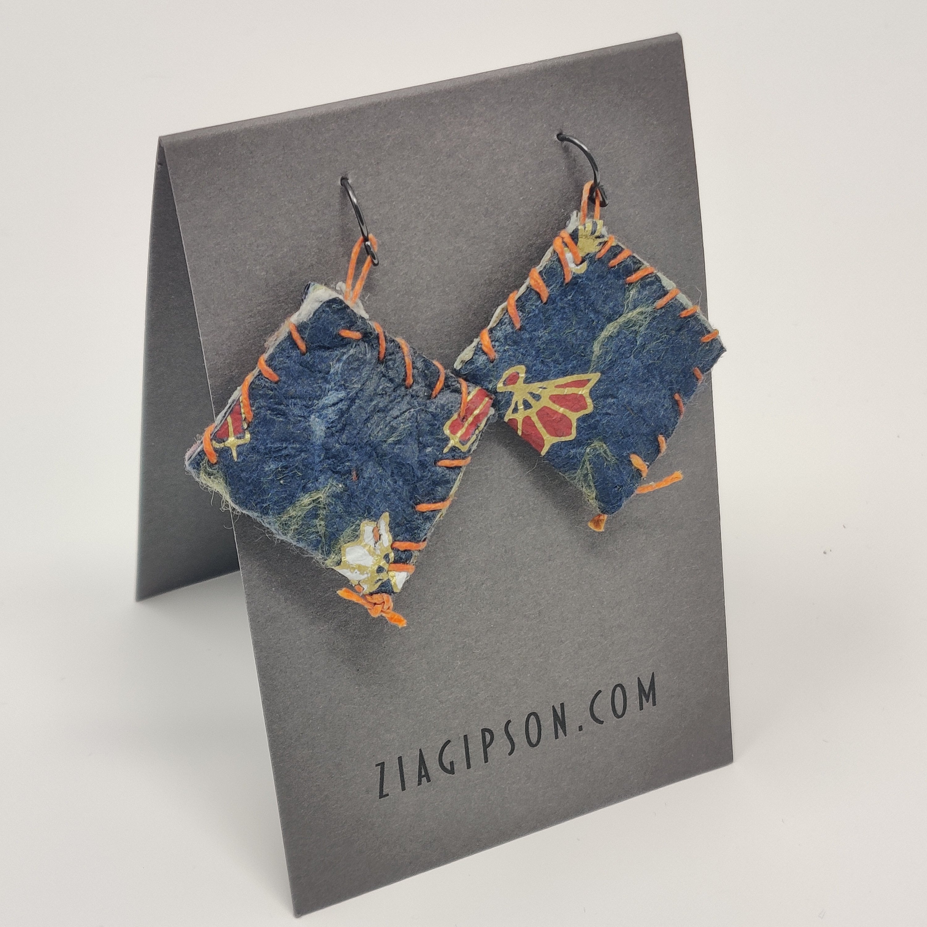 Blue and Orange Stitched Earrings by Zia Gipson