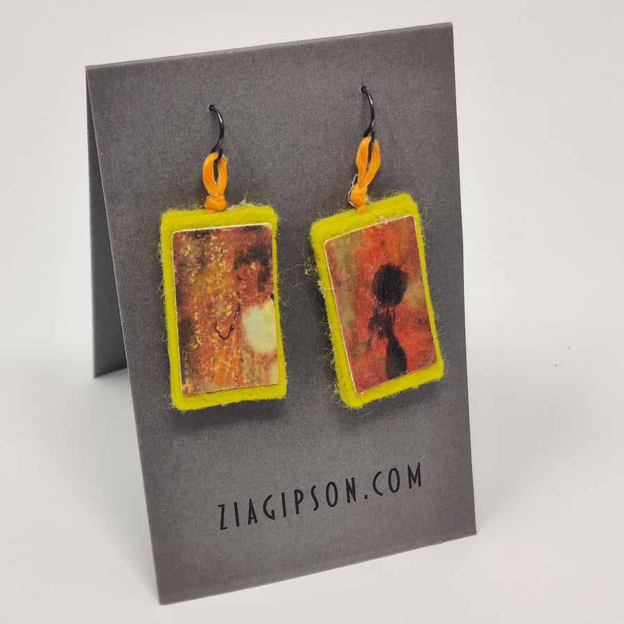 Orange and Gold Felted Earrings by Zia Gipson