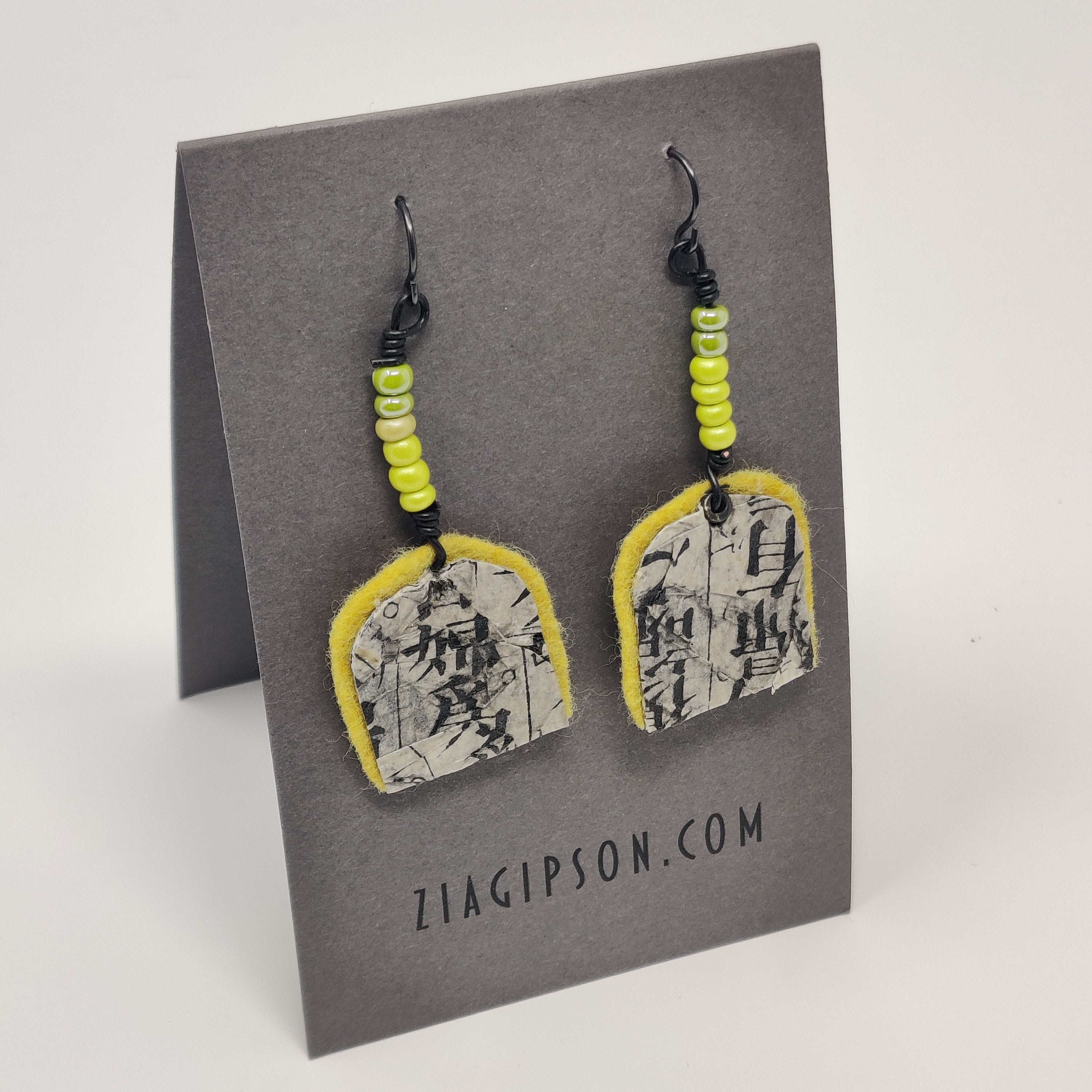 Black and Lime Earrings by Zia Gipson