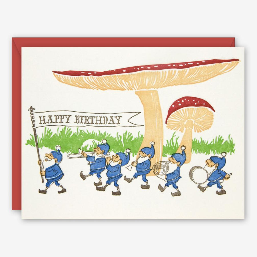 Gnomes Parade Happy Birthday Notecard by Ilee Papergoods Letterpress