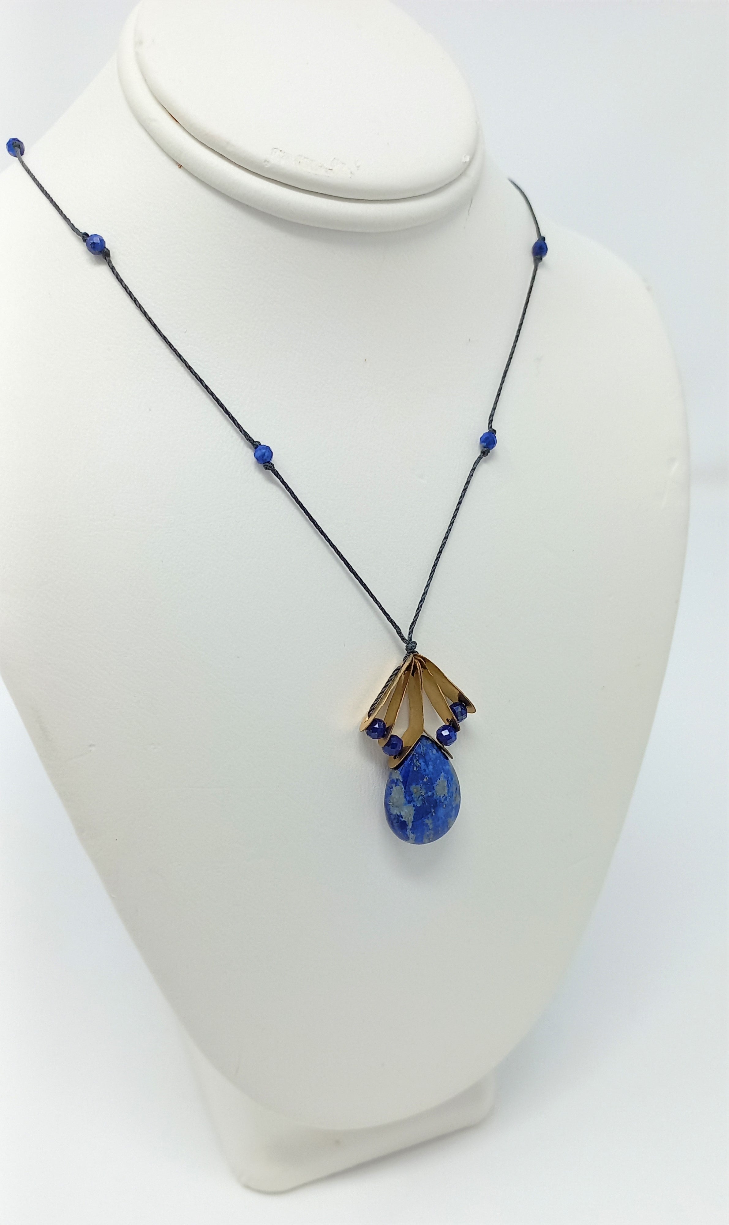 N285 Gold and Lapis Fan Necklace by Silvana Segulja