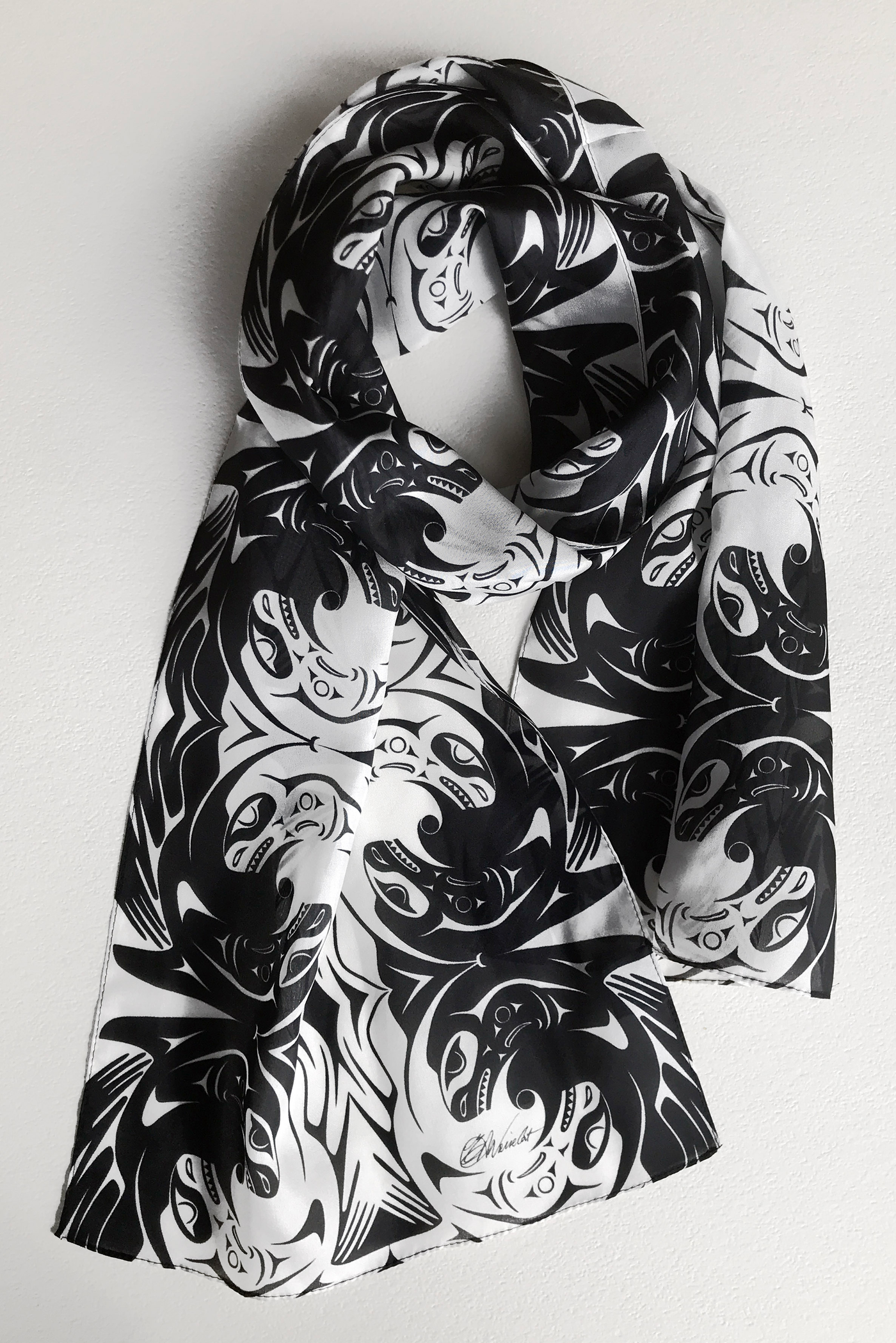 Black and White Orcas Scarf - Long by NoiseCat Art