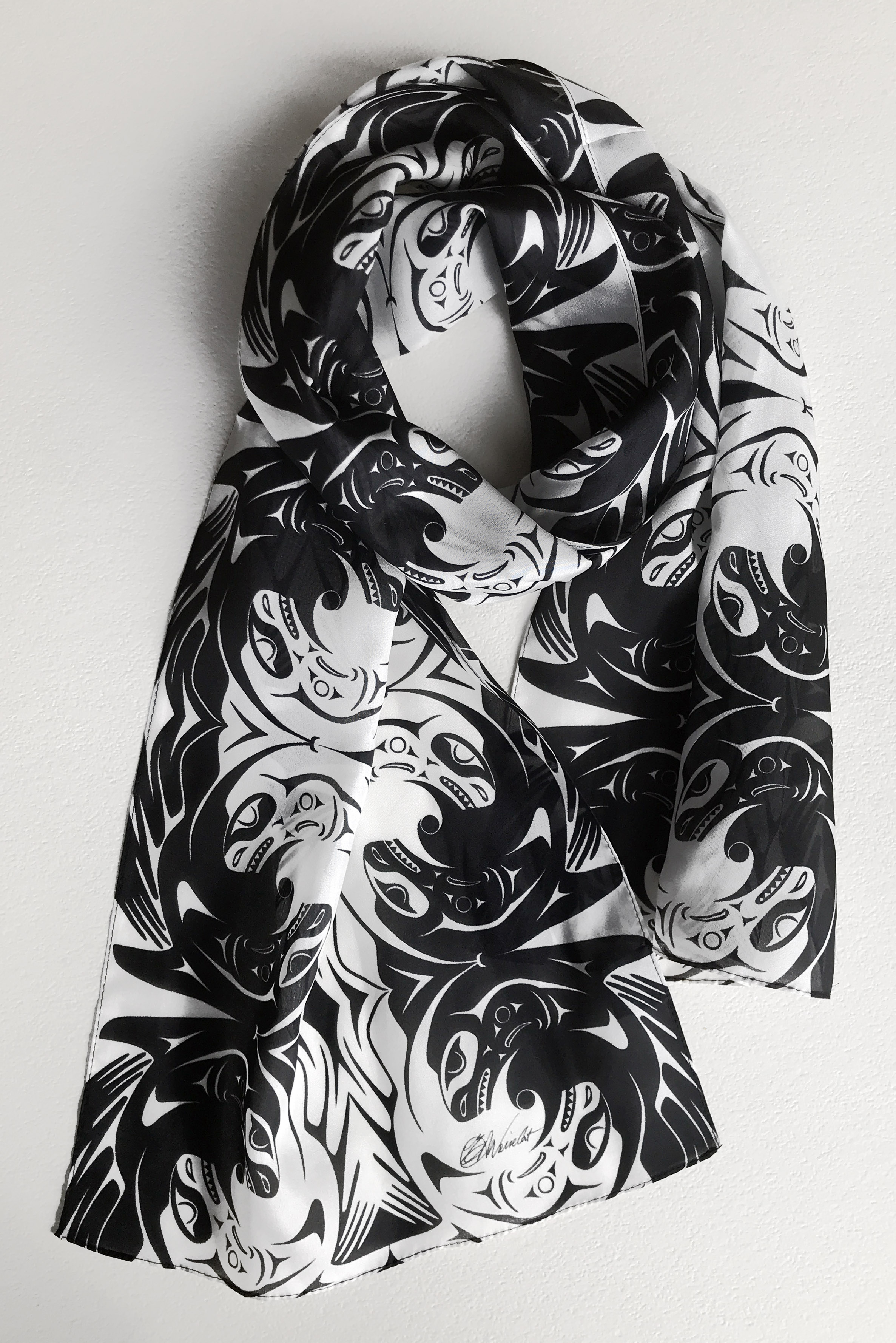 Black and White Orcas Scarf - Long by NoiseCat Art