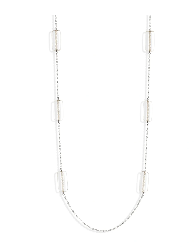 N310 Sterling Rectangle and Freshwater Pearl Necklace by Silvana Segulja