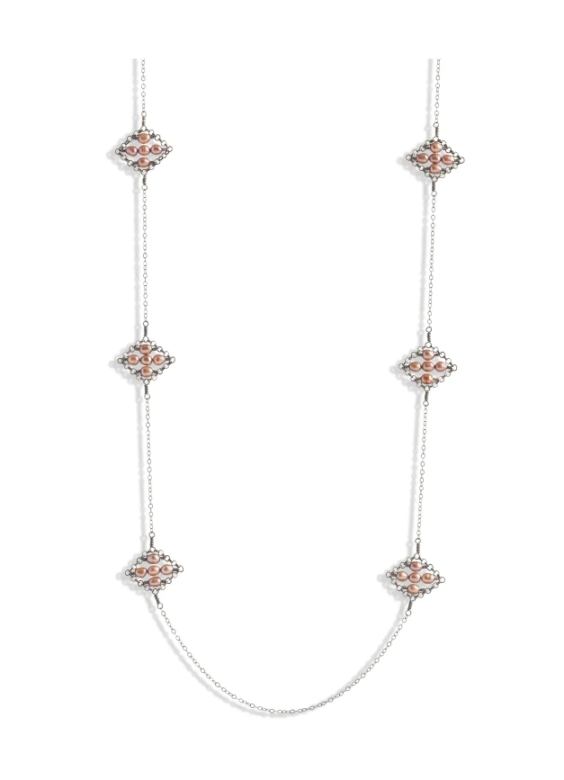 N312 Pink Pearl Tapestry Necklace by Silvana Segulja
