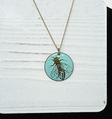 Turquoise pendant with Gold Bee necklace by Magpie Mouse