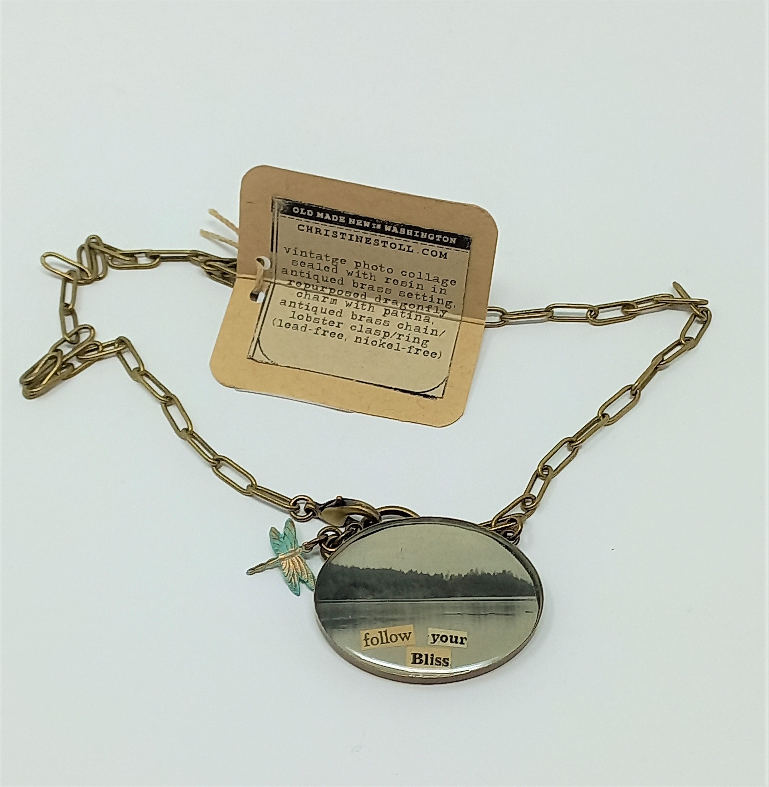 Vintage Collage Necklace "Follow Your Bliss" (CSNVC) by Christine Stoll