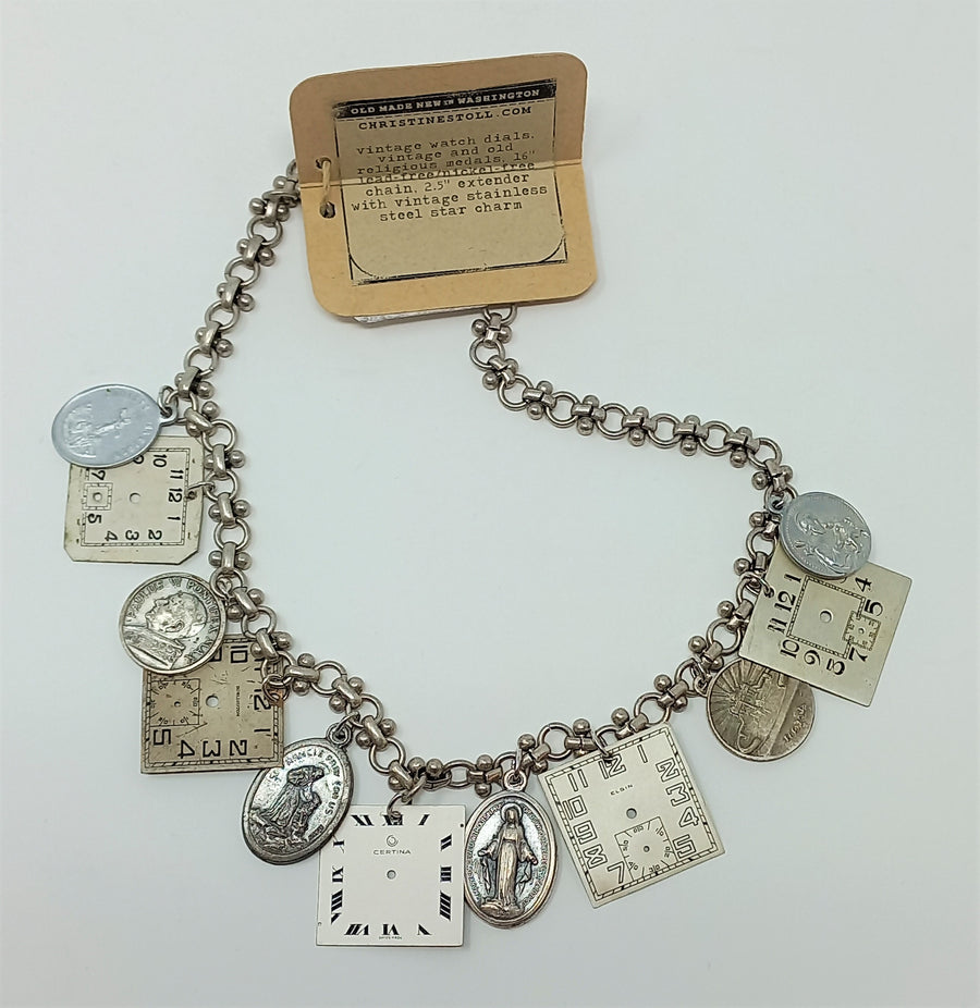 Watch Parts and Religious Medals Necklace (CSNW) by Christine Stoll