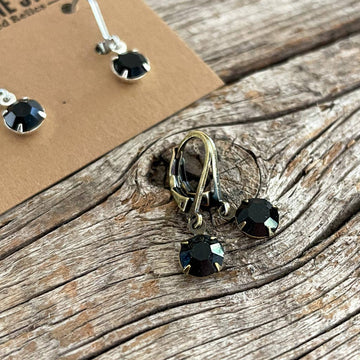 Jet Black Vintage Rhinestone Earrings (Small): Surgical Stainless Steel