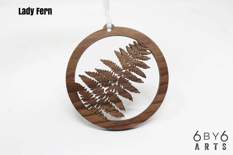 Lady Fern Leaves - Walnut Wood Ornament