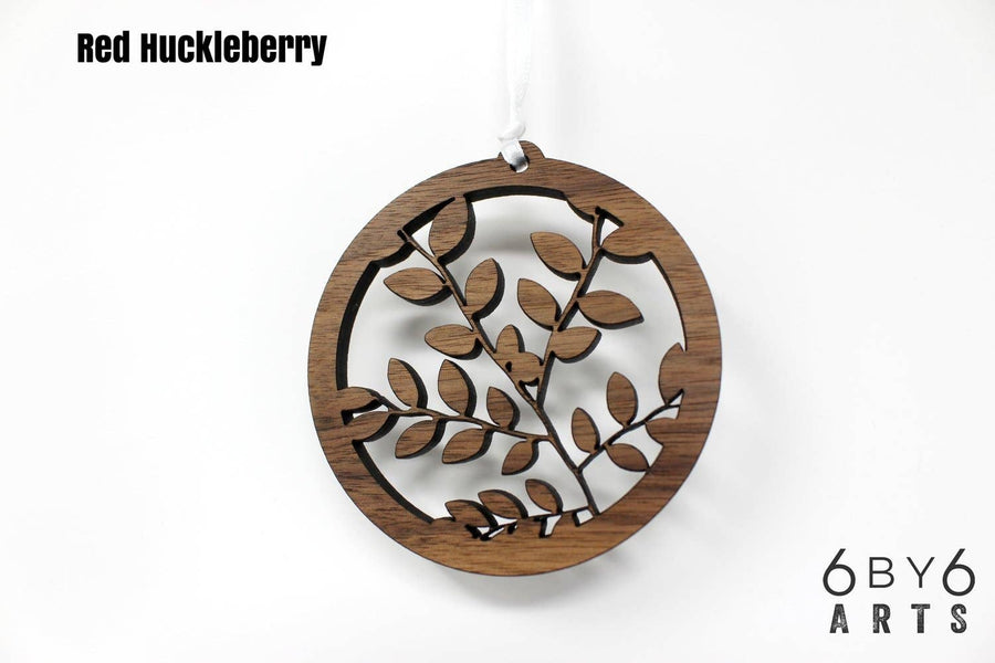Red Huckleberry Branches- Walnut Wood Ornament