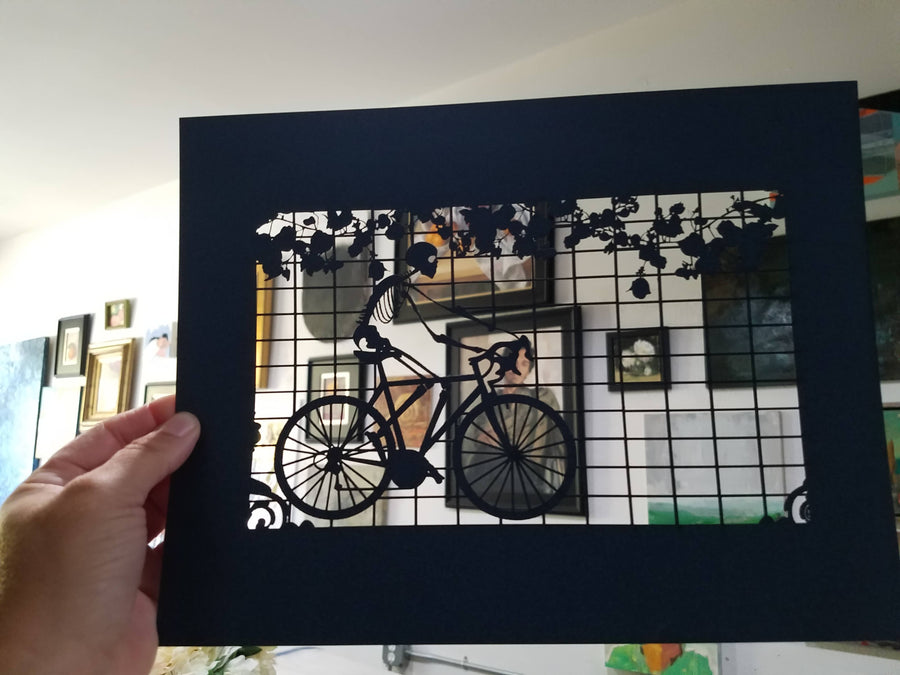 Calavera Biking - laser cut print