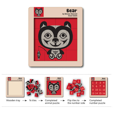 Double-Sided Wooden Tile Puzzle - Bear by Simone Diamond