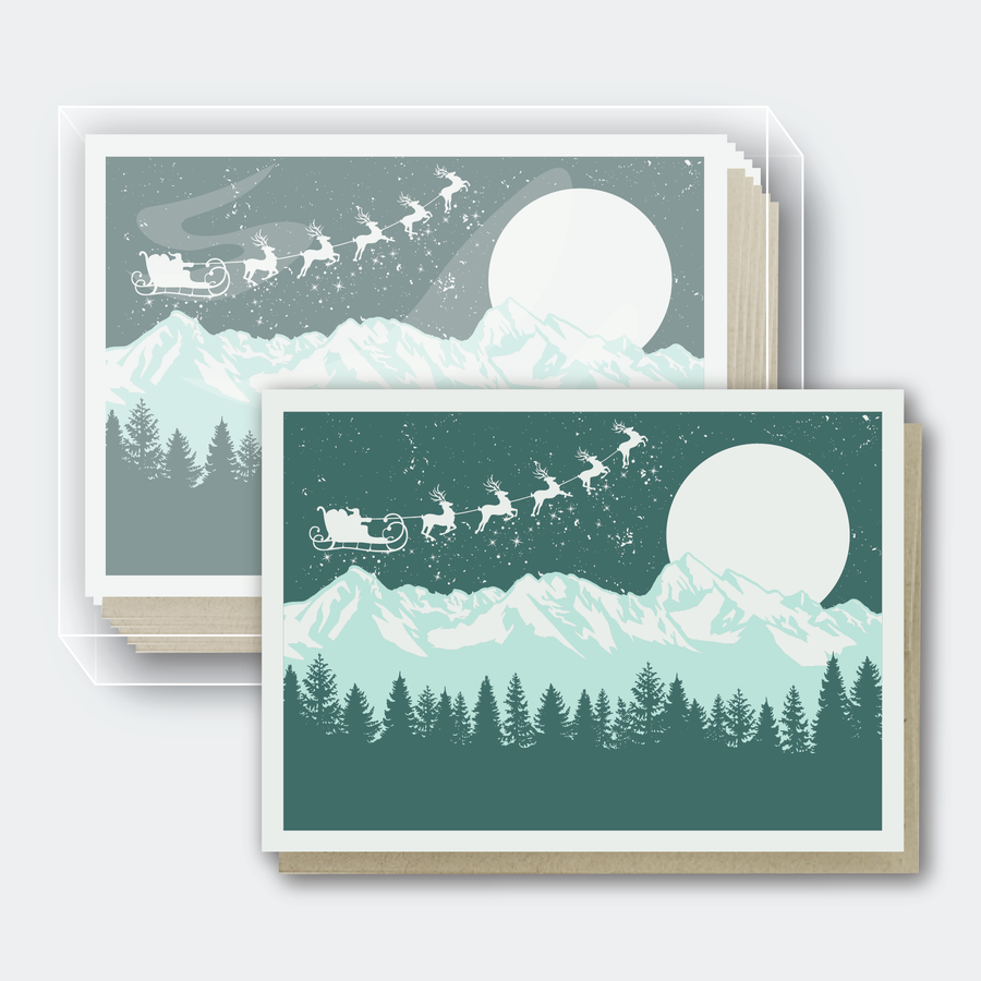 Box Set of 10 - Santa Over Mountains