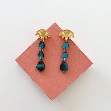 Teardrop Stud Earrings: Gold + Teal tears