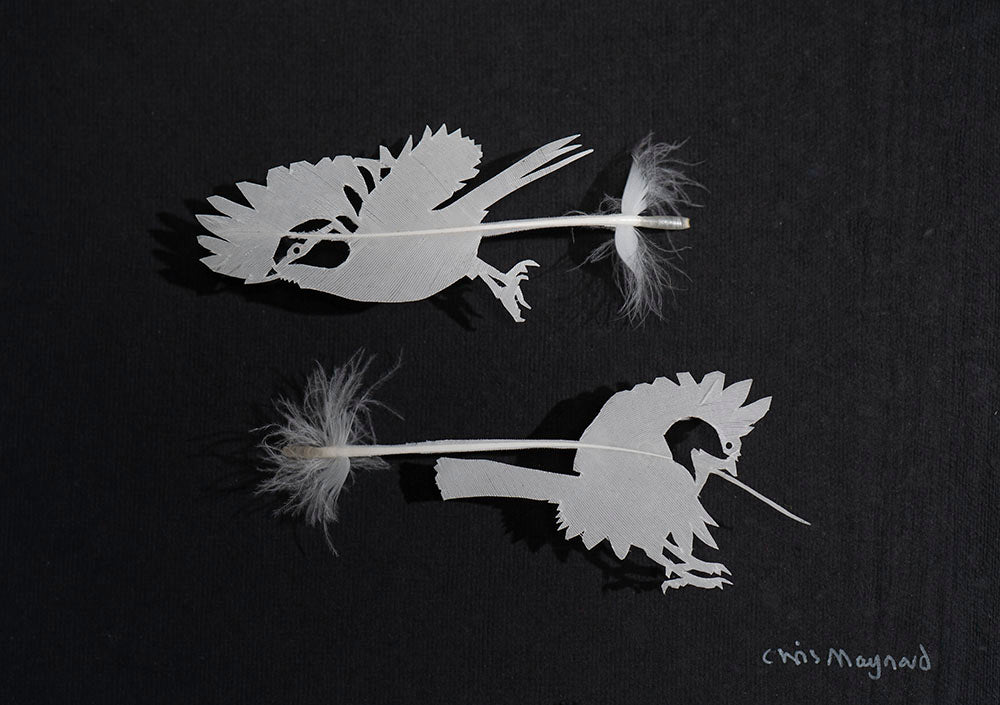 Two Flying Chickadees Study #1 by Chris Maynard