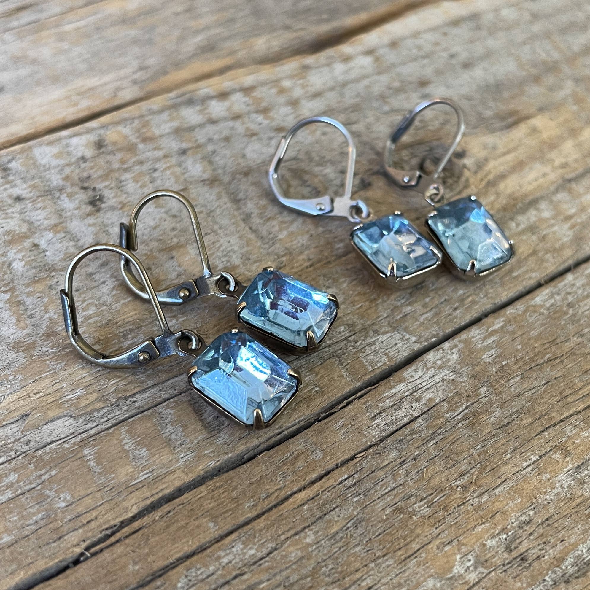 Light Sapphire Blue Vintage Glass Rhinestone Earrings