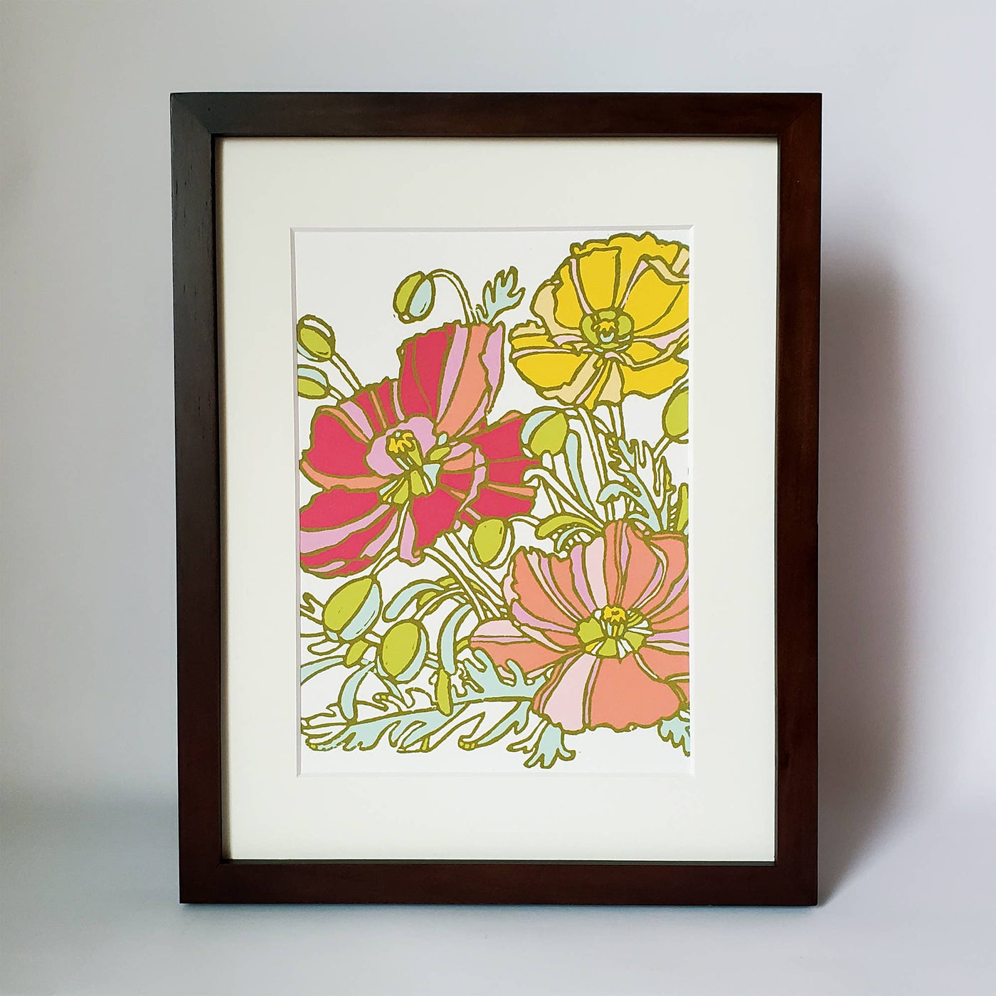 Icelandic Poppies Floral Matted Art Print, Block Print