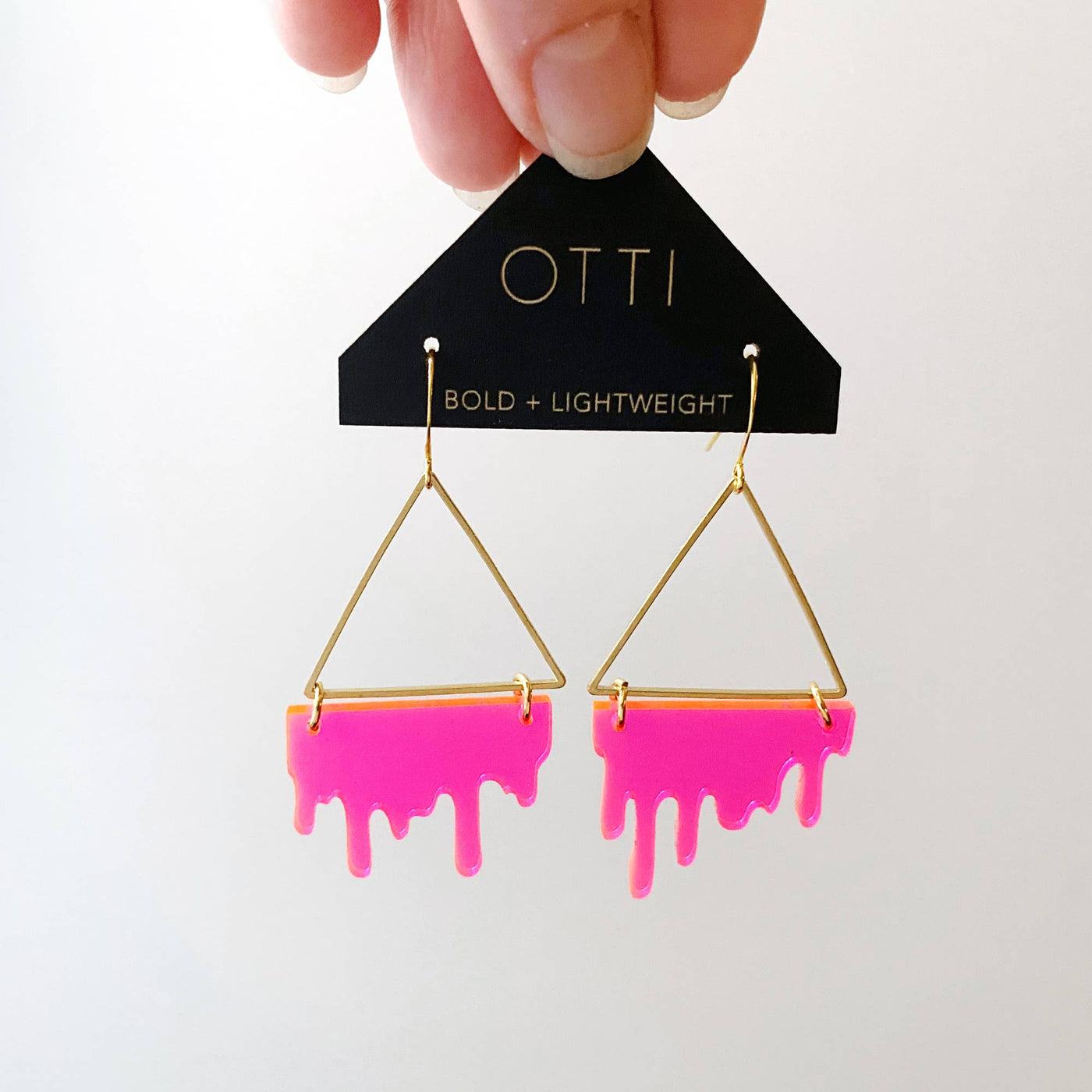 Slime Triangle Earrings: Fluorescent Pink