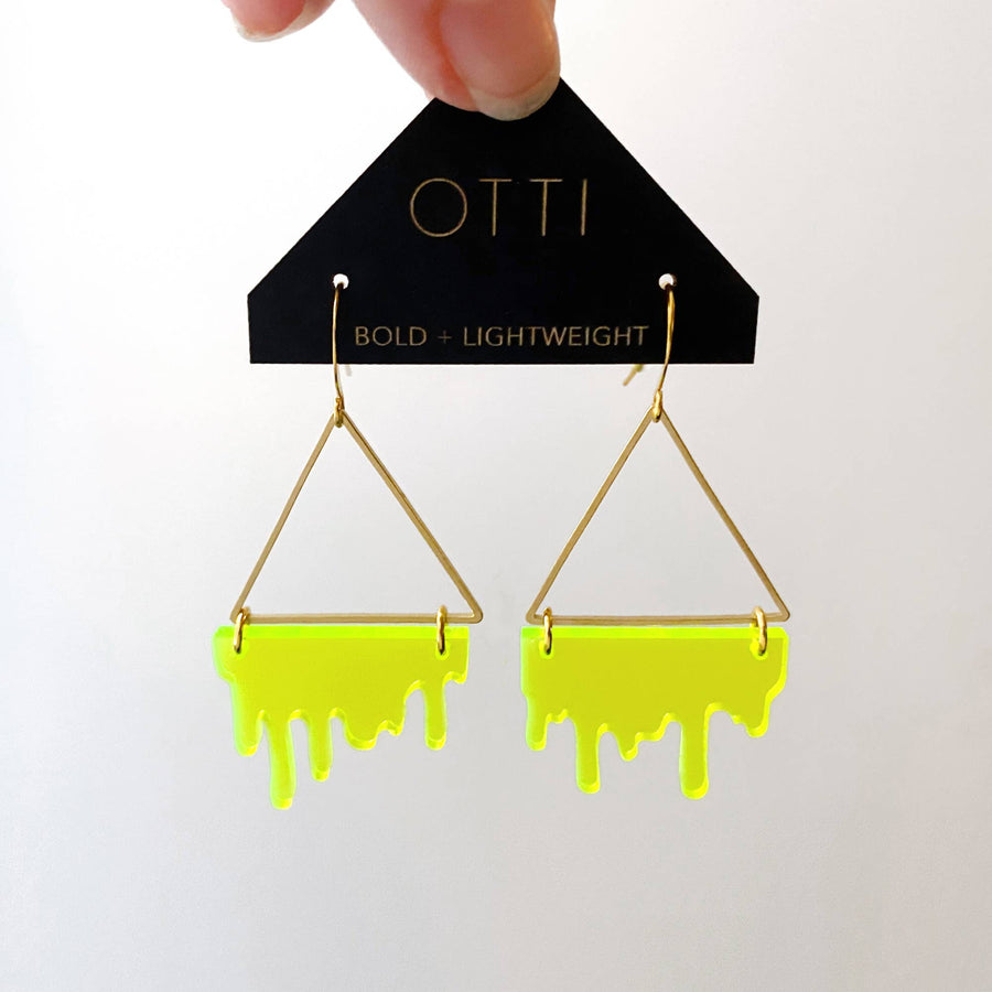 Slime Triangle Earrings: Fluorescent Lime Green