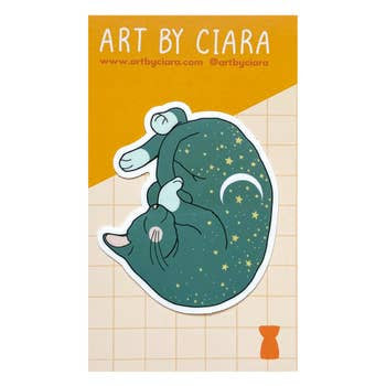 Sleepy Cat Night Sky Sticker - Art by Ciara