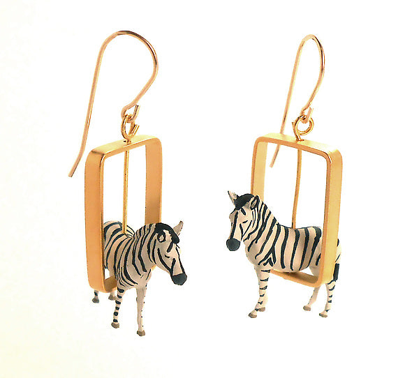 Zebra Gold Toy Animal Earrings by Kristin Lora